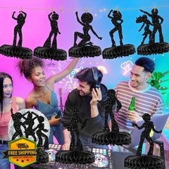 9 Pcs Glitter 70s Dancing Disco Centerpieces for Table Black 70s Disco Dancer…