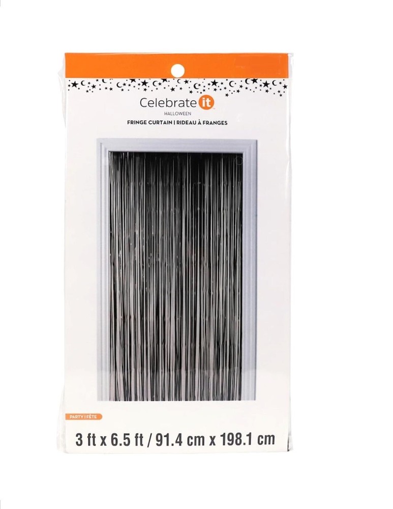 Celebrate It HALLOWEEN 6.5ft. Black Tinsel FRINGE CURTAIN