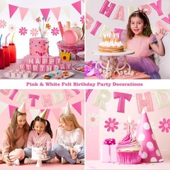 Felt Birthday Decorations, NO DIY, Pre-Strung 3D Felt Happy Birthday Banner w…