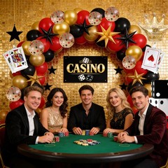 123Pcs Casino Balloon Arch Kit, Red Black Gold Balloons with Large Dice , Sta…