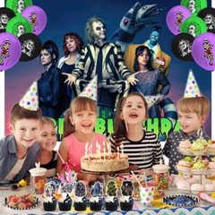 Beetlejuice Party Supplies Set Plates Balloons Cake Toppers Banner Tablecloth