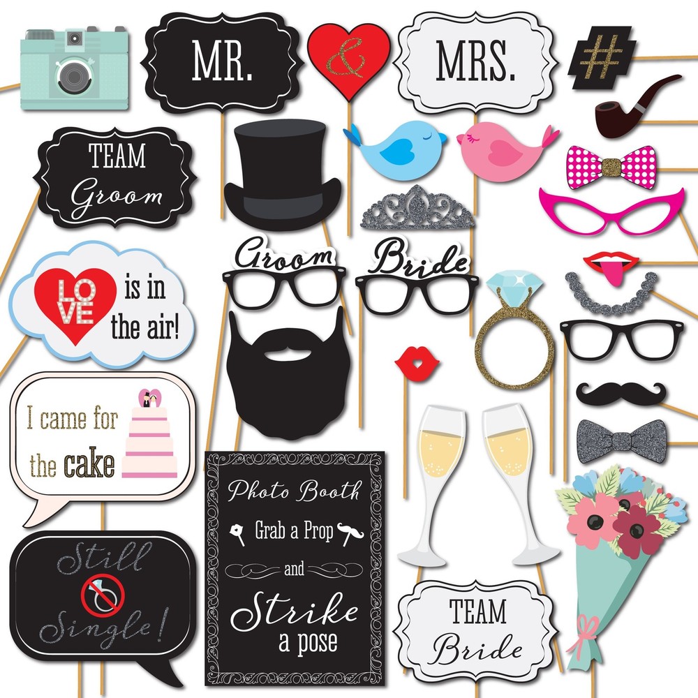 Wedding Photo Booth Props With 8 X 10inch Sign 45 Adhesive Pads 35 Wooden Sticks