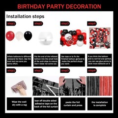 Red And Black Decorations for ,Fringe Curtains Happy Banner,Red balloons,Cake…