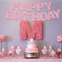 Happy Birthday Banner – Pre-Strung No DIY Birthday Decorations – Happy pink