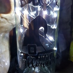 Halloween Light Up Bottle Home Decoration White Wire Lights Witch Hat Decal Boo