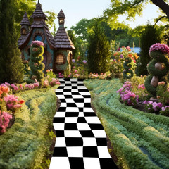 1 Pcs Wonderland Party Decoration Backdrop Rug Black and White Aisle Runner Carp