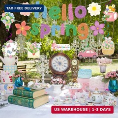 Hooqict Spring Party Decorations Hello Spring Banner with 15Pcs Flower Butterfly