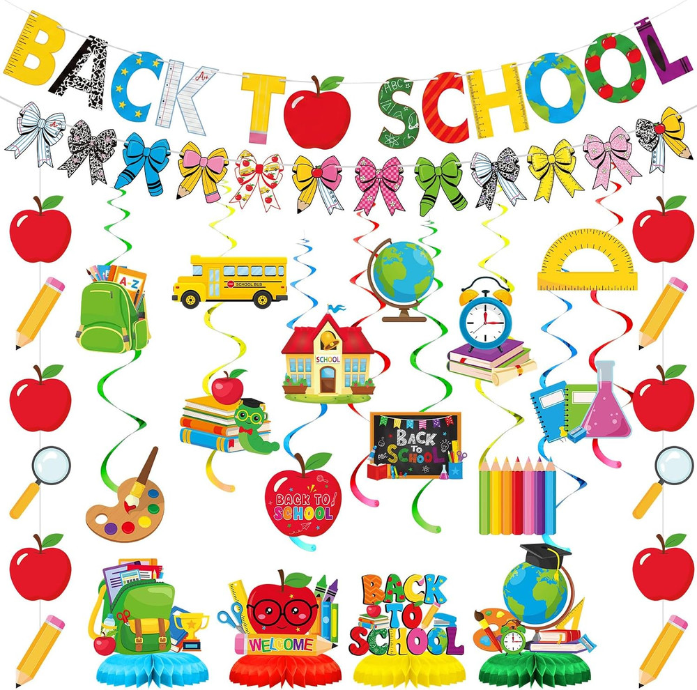 20 Pcs Back to School Decorations Set, First Day of School Banner Decor Party Su