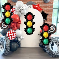 6Pcs Race Car Balloons Birthday Party Decorations – 32 Inch Traffic Light Bal…