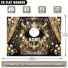 1pc 2D Golden Crown Theme Personalized Custom Birthday Banner Backdrop Decor♪