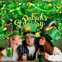 Happy St. Patrick’s Day Backdrop Banner Spring Lucky Green Shamrock Background I