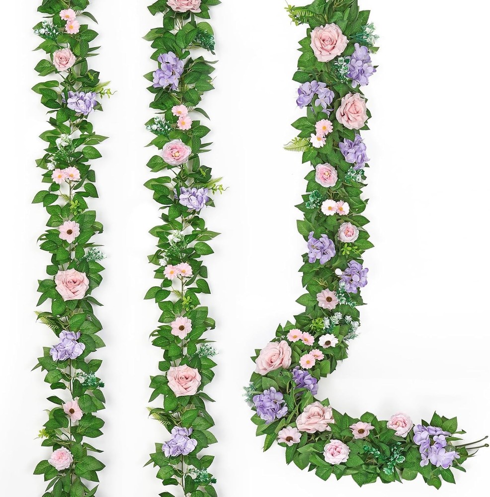 2PCS Artificial Flower Garlands 6FT Fake Silk Rose Vine Hanging Rose Ivy Vines