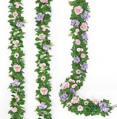 2PCS Artificial Flower Garlands 6FT Fake Silk Rose Vine Hanging Rose Ivy Vines