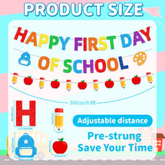 Back to School Decorations Set, NO-DIY Glitter Happy First Day of School Banner,