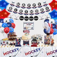 Hockey Theme Birthday Celebration Kit – Banners, Tablecloth & Cupcake Toppers