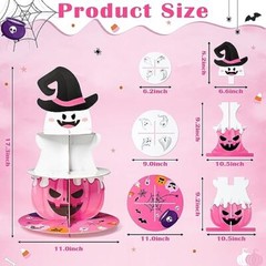 Party Decorations Cupcake Stand, 3 Tire Pink Boo Pumpkin Bat Little Boo