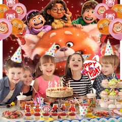 Turning Red Birthday Party Supplies Set Plates Balloons Cake Toppers for Kids