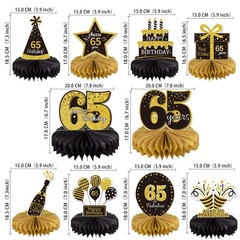 10PCS 65th Birthday Decorations Centerpieces for Table Decorations, Gold Blac…