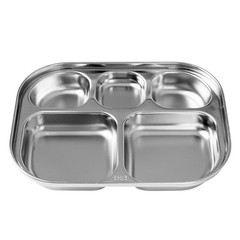 DleDan Stainless Steel Divided Plates Tray, 5 Section, Kids 2 pack, Silver
