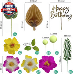 25PCS Hawaiian Cake Decorations Summer Cake Decoration with Cute Figures and Hib