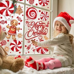 DULEFUN Christmas Window Clings, Gingerbread Man Candy Window’s Stickers Red