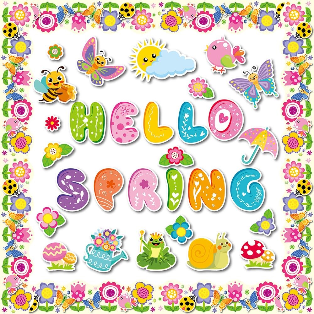 70 Pcs Spring Flowers Butterflies Paper Cutouts Classroom Bulletin Board Decor