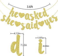 He Asked She Said Yes Gold Glitter Banner – Wedding, Engagement, Bridal Shower P