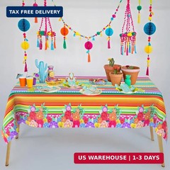 Mexican Fiesta Party Decorations, 2 PCS Plastic Rectangle Mexican Flowers Tablec