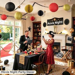 14 Pack Red Black and Gold Party Decorations Kit, Hanging