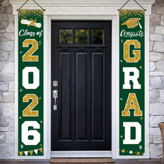 2Pcs 2026 Graduation Porch Banner Class of 2026 Congrats Grad Door Sign Decor