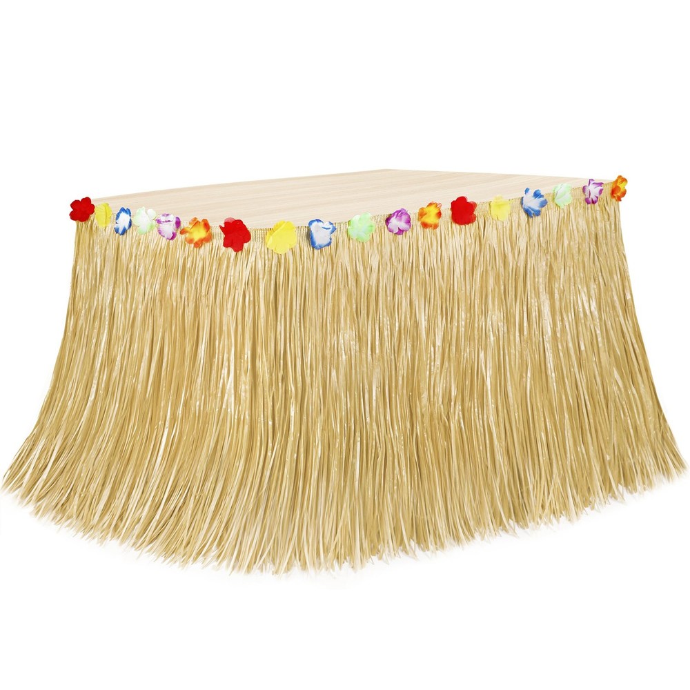 Luau Party Decorations, Natural Hawaiian Grass Table Skirt, Flower 108 X 29.5″ G