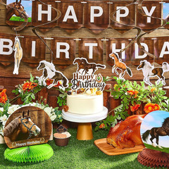 29 Pieces Horse Party Decorations Horse Birthday Banners Cowboy Hanging Swirls H