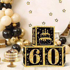 60Th Birthday Decorations Boxes for Men- 3PCS Black Gold Happy 60Th Birthday Bal