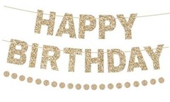 Happy Birthday Banner Pre-Strung Glitter Birthday Party Decorations NO Gold