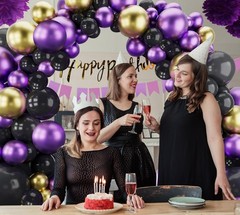Kit De Guirnalda De Globos Morado Negro Y Metalicos Para Compromisos Pro