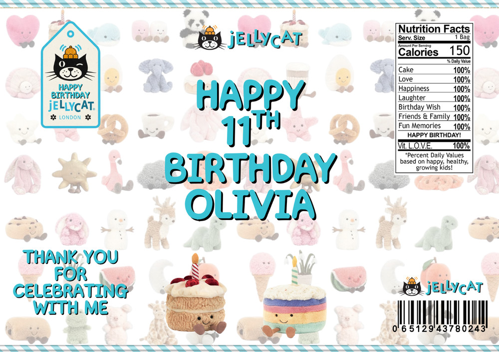 CAT PERSONALIZED KIDS PARTY DECOR BIRTHDAY CUSTOM NAME DECORATION CHILDREN JELLY