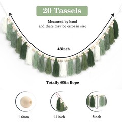 Green Boho Yarn Tassel Garland Sage Green Garland Wall Hanging Decor Forest W…