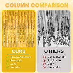 2 Pack Laser Gold Foil Fringe Backdrop Curtains, Tinsel Streamers, Party Decor