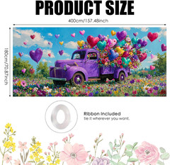 Spring Garage Door Cover Romantic Purple Truck Heart Balloon Flower Field Decora