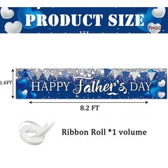Happy Father’s Day Banner Backdrop Decoration I Love Dad Blue Sliver Glitter
