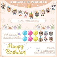 Cat Theme Birthday Party Decorations – Happy Multi Cat Birthday Decoration