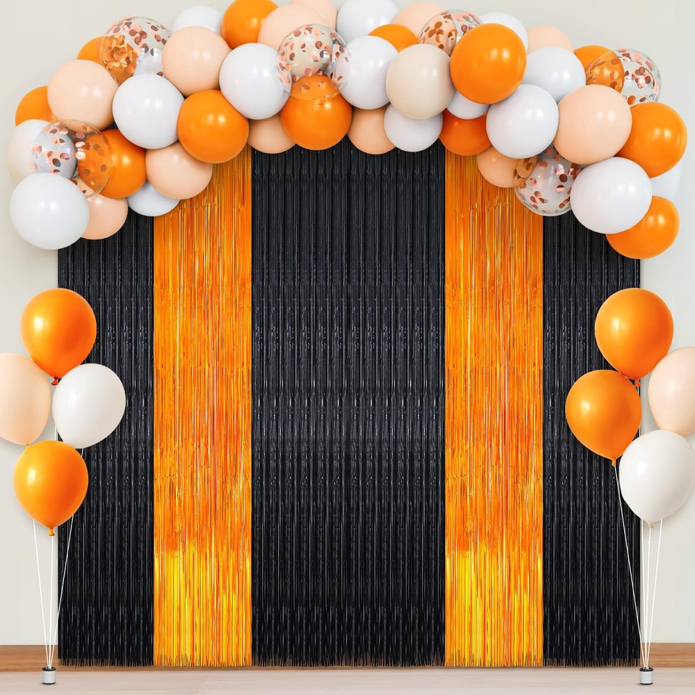 , Graduation Decoration Set – Pack Of 54 | Orange and Black Fringe Backdrop w…