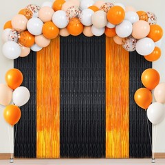 , Graduation Decoration Set – Pack Of 54 | Orange and Black Fringe Backdrop w…