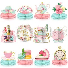 12 Pcs Tea Party Decorations Floral Teapot Honeycomb Centerpieces Tea Party Tabl