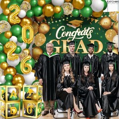 Green and Gold Graduation Decorations Class of 2026, Huge, Pack of 73, Congrats