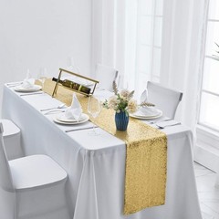 2 Packs 12 x 108 inches Gold Sequin Table Runner, Glitter Gold Table Runner for