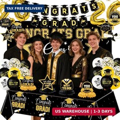 Graduation Decorations 2026 37 PCS – Black Gold Class of 2026 Party Supplies Kit