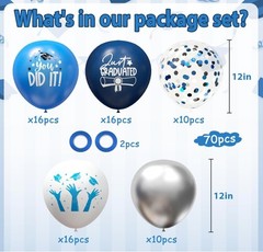 2026 Graduation Party Decorations, 70pcs Grad Balloons Blue and White Graduat…