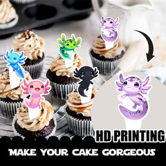 24Pcs Colorful Cute Axolotl Dessert Cupcake Topper Pick for Cartoon Animal Axolo