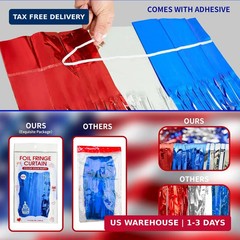 4th of July Decorations, 3 Pack Red White and Blue Tinsel Foil Fringe Curtains,